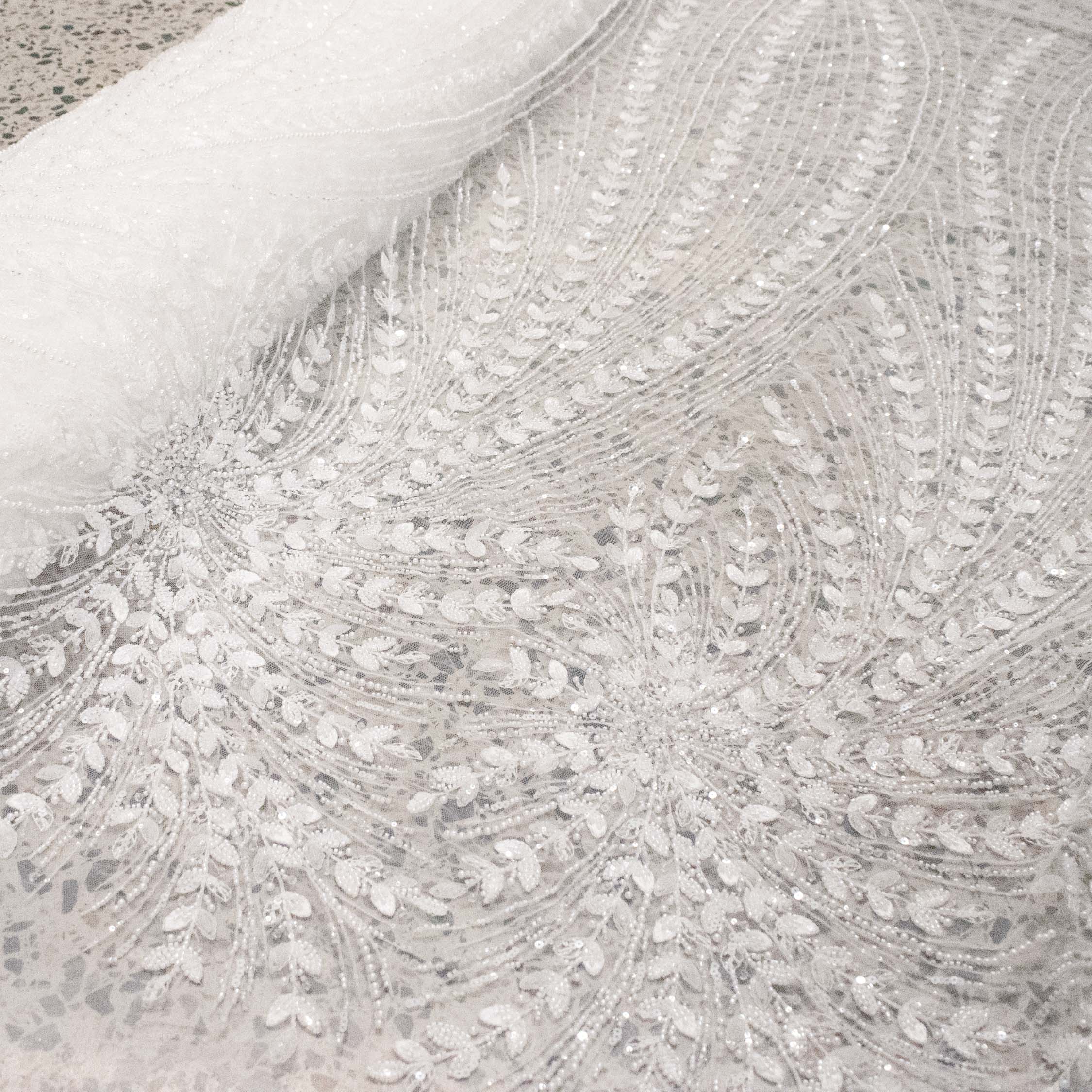 Heavy Beaded Embroidered Couture Bridal Laces – RRF2405 Off White Starburst