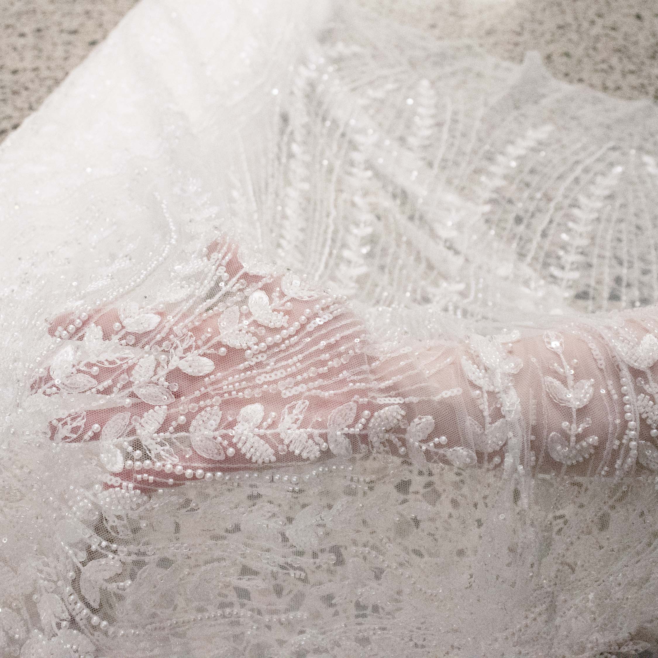 Heavy Beaded Embroidered Couture Bridal Laces – RRF2405 Off White Starburst