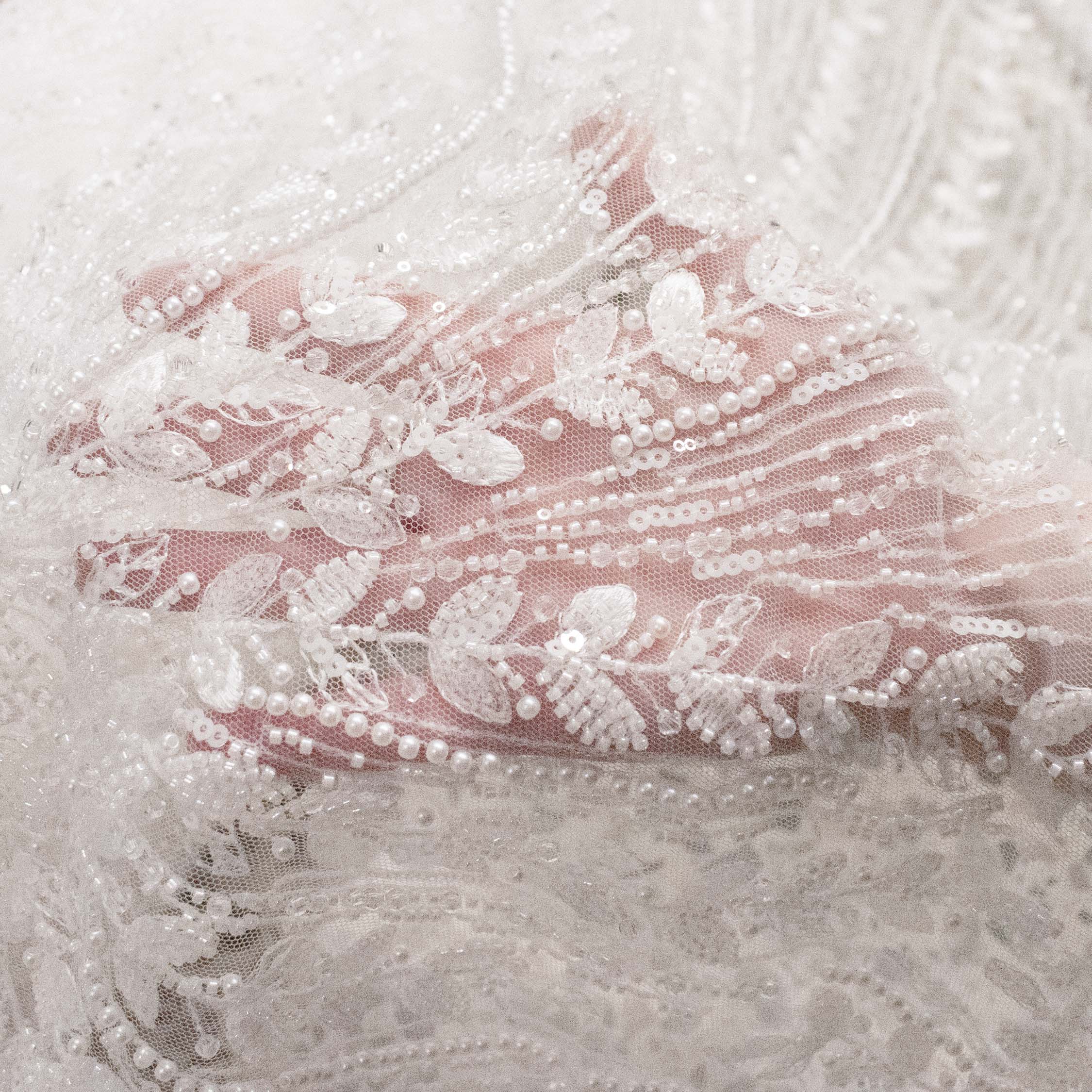 Heavy Beaded Embroidered Couture Bridal Laces – RRF2405 Off White Starburst