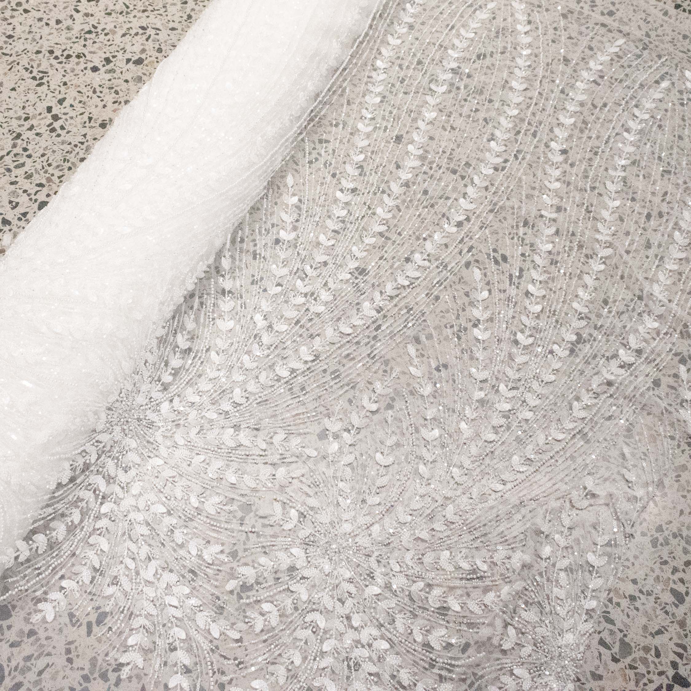 Heavy Beaded Embroidered Couture Bridal Laces – RRF2405 Off White Starburst