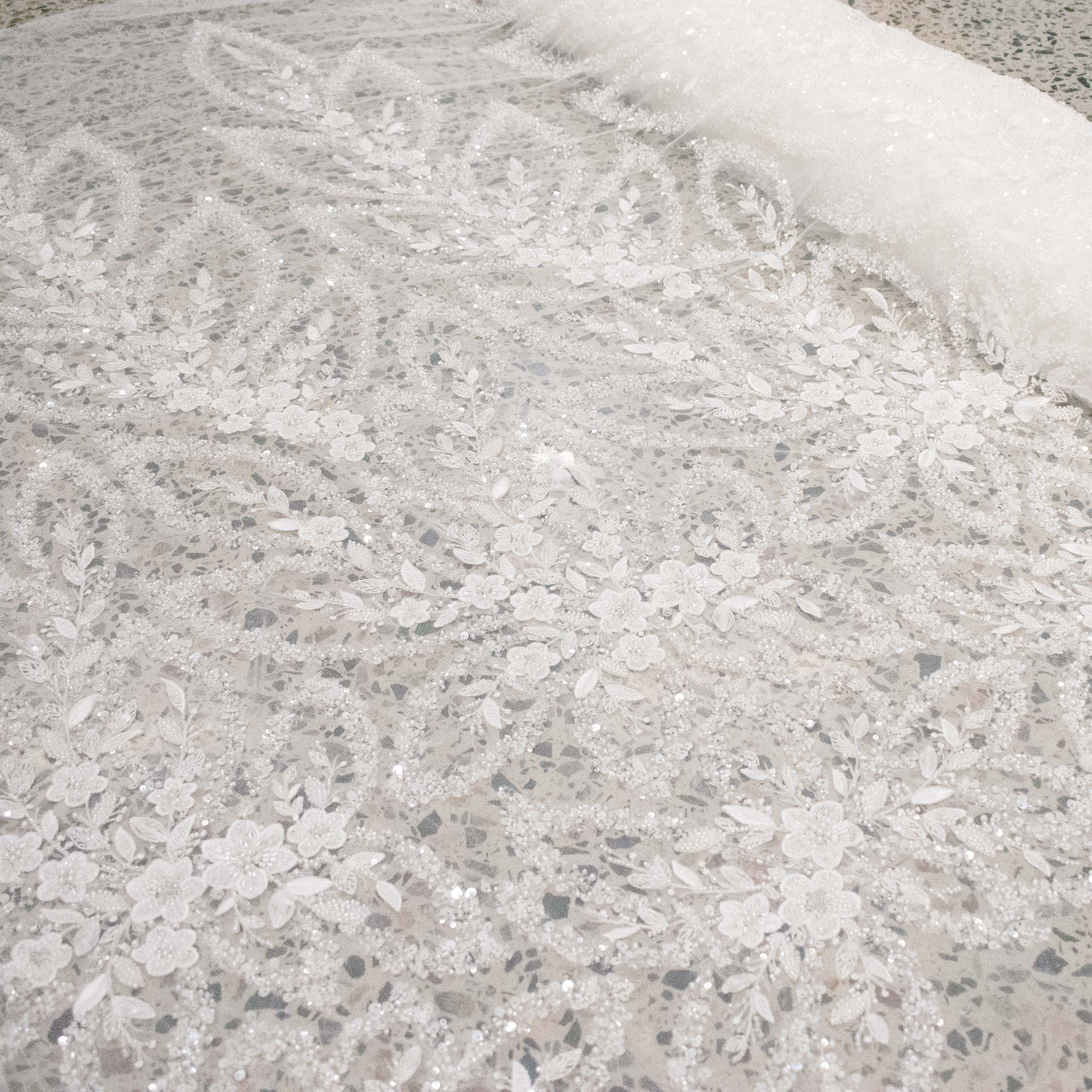 Heavy Beaded 3D Floral Vines Embroidered Couture Bridal Laces – PB2407 White