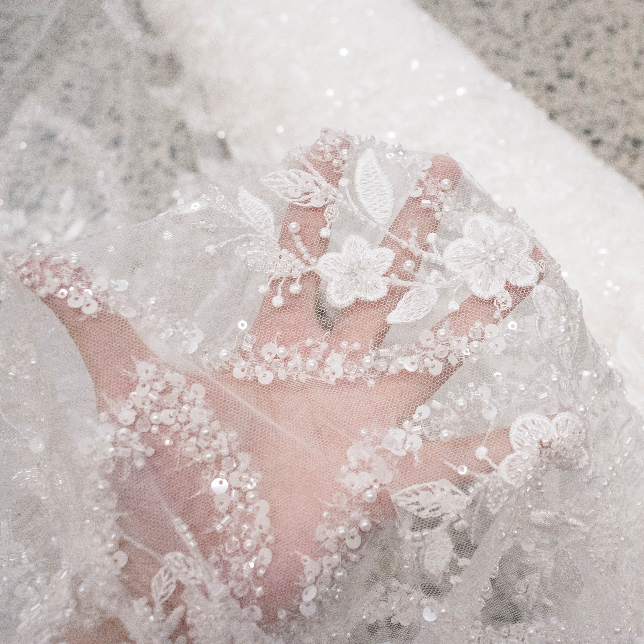 Heavy Beaded 3D Floral Vines Embroidered Couture Bridal Laces – PB2407 White