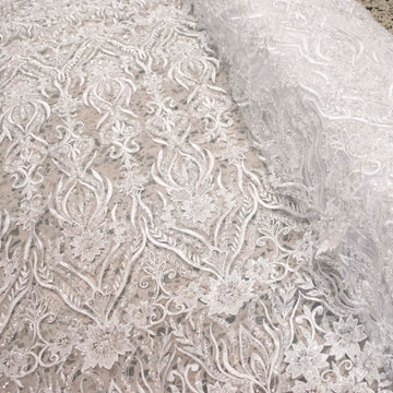 Heavy Beaded Sequin Embroidered Bridal Laces – GA7801 White Floral Vines