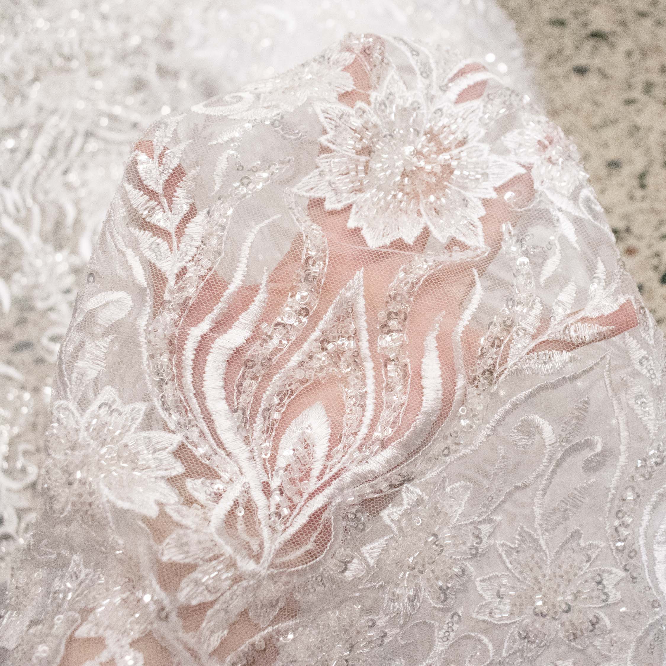 Heavy Beaded Sequin Embroidered Bridal Laces – GA7801 White Floral Vines