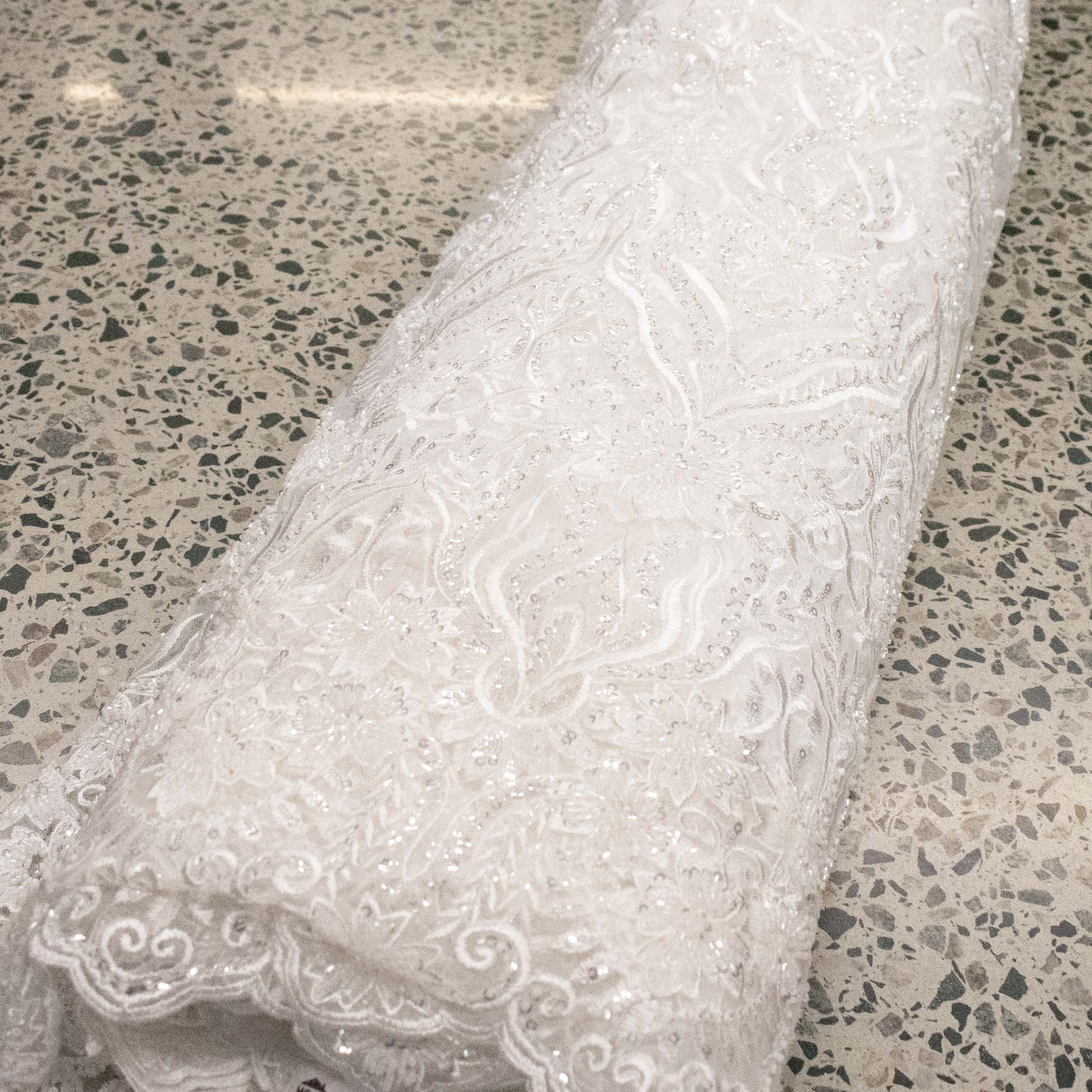 Heavy Beaded Sequin Embroidered Bridal Laces – GA7801 Off White Floral Vines