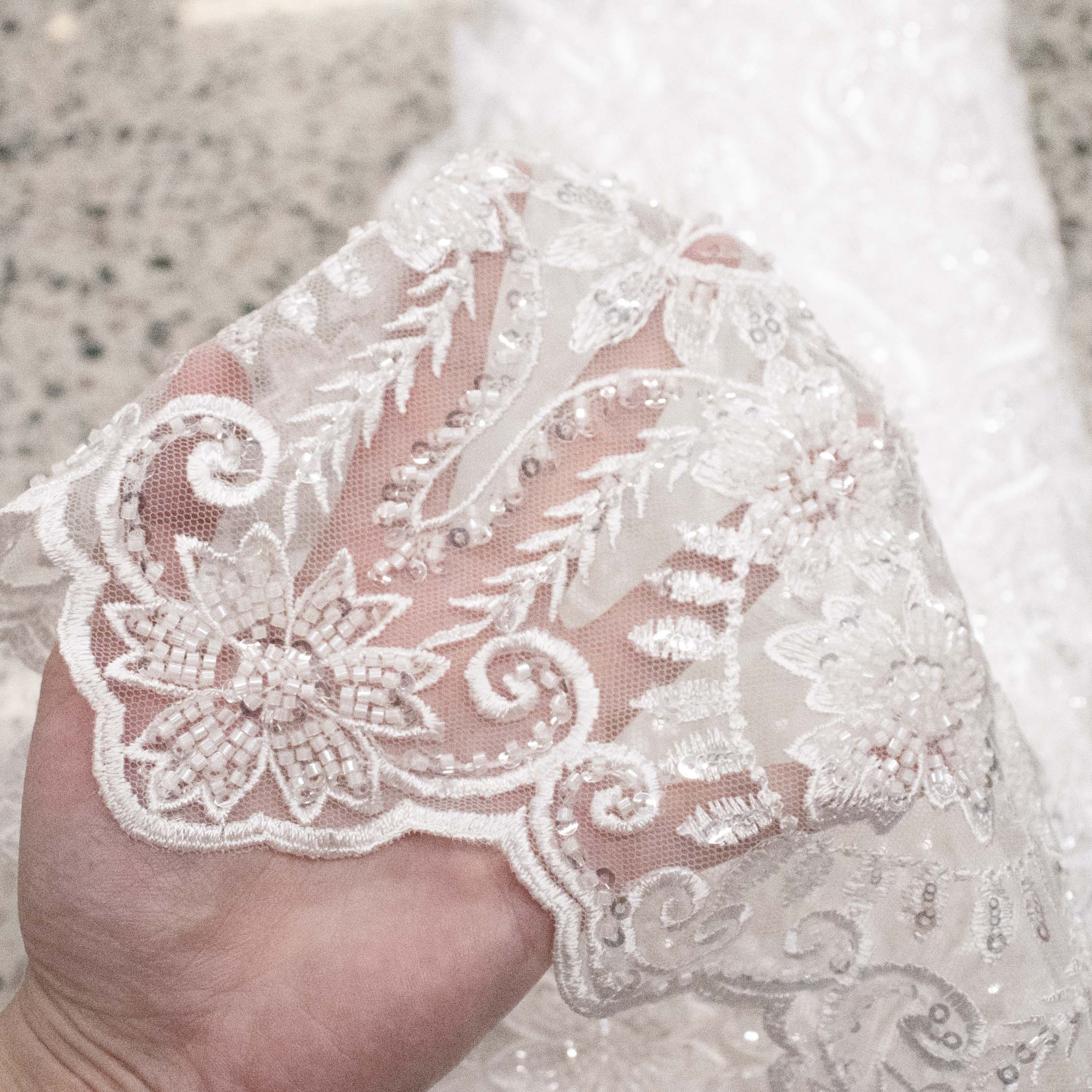 Heavy Beaded Sequin Embroidered Bridal Laces – GA7801 Off White Floral Vines