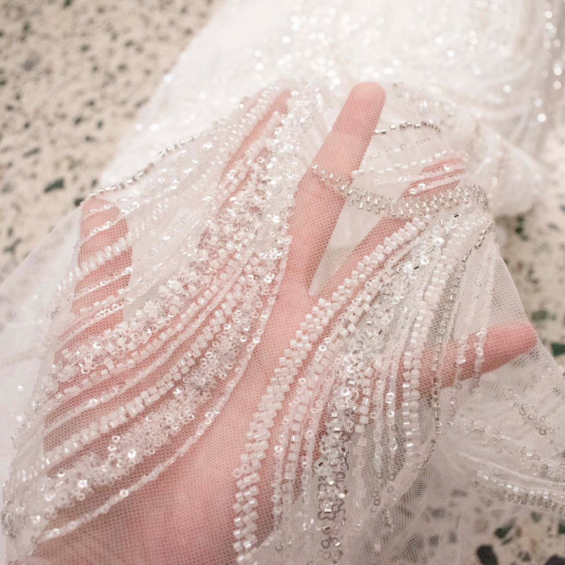 Beaded Wave Embroidered Couture Bridal Laces – RRF2401 Off White