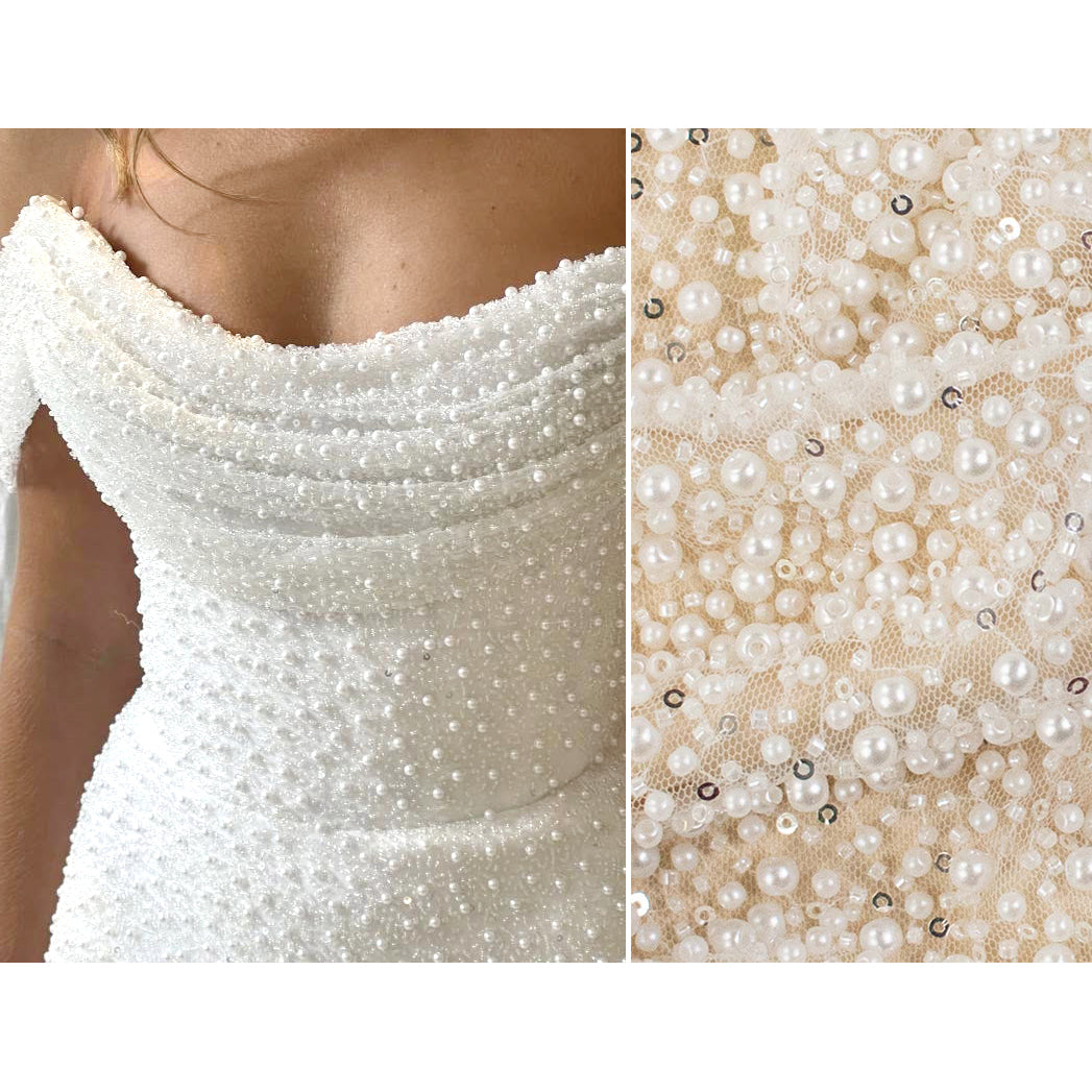 Luxury Pearl & Crystal Beaded Sequins Mesh Lace – SS41903 White