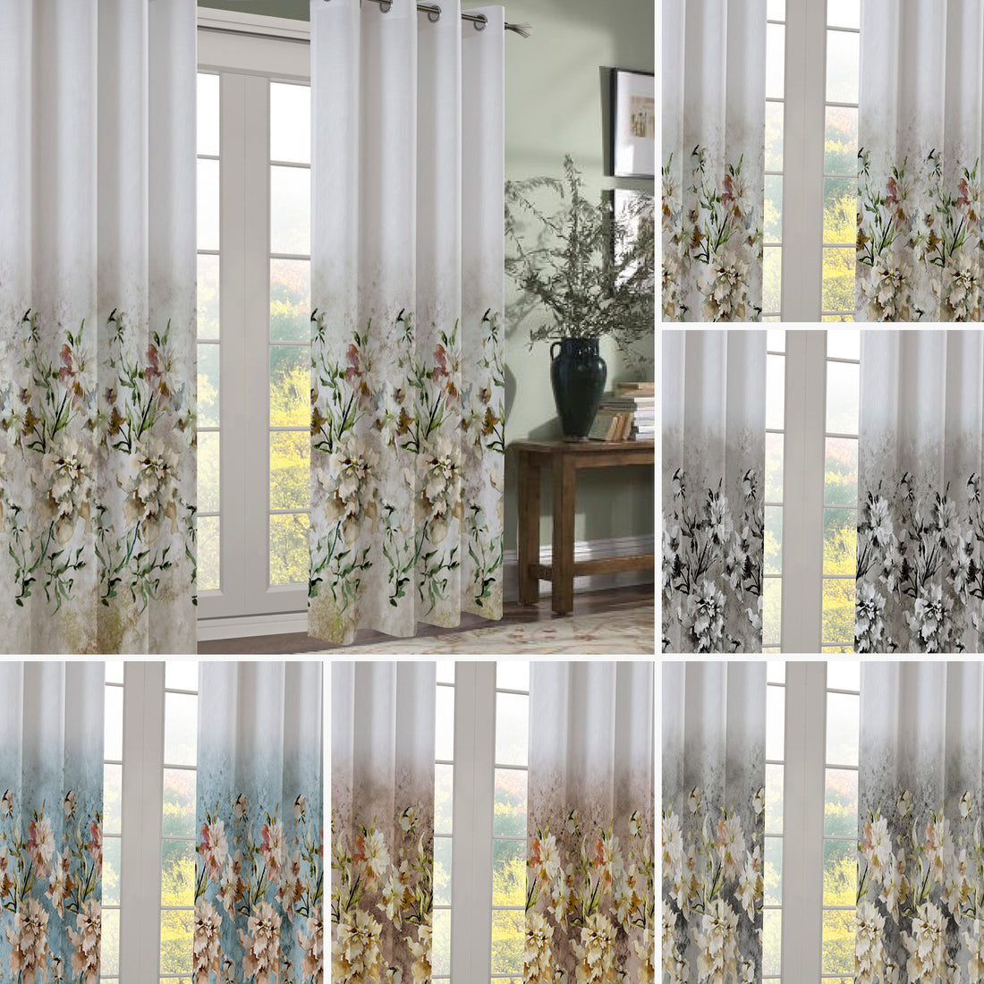 Magnolia Bloom Floral Printed Eyelet Curtain
