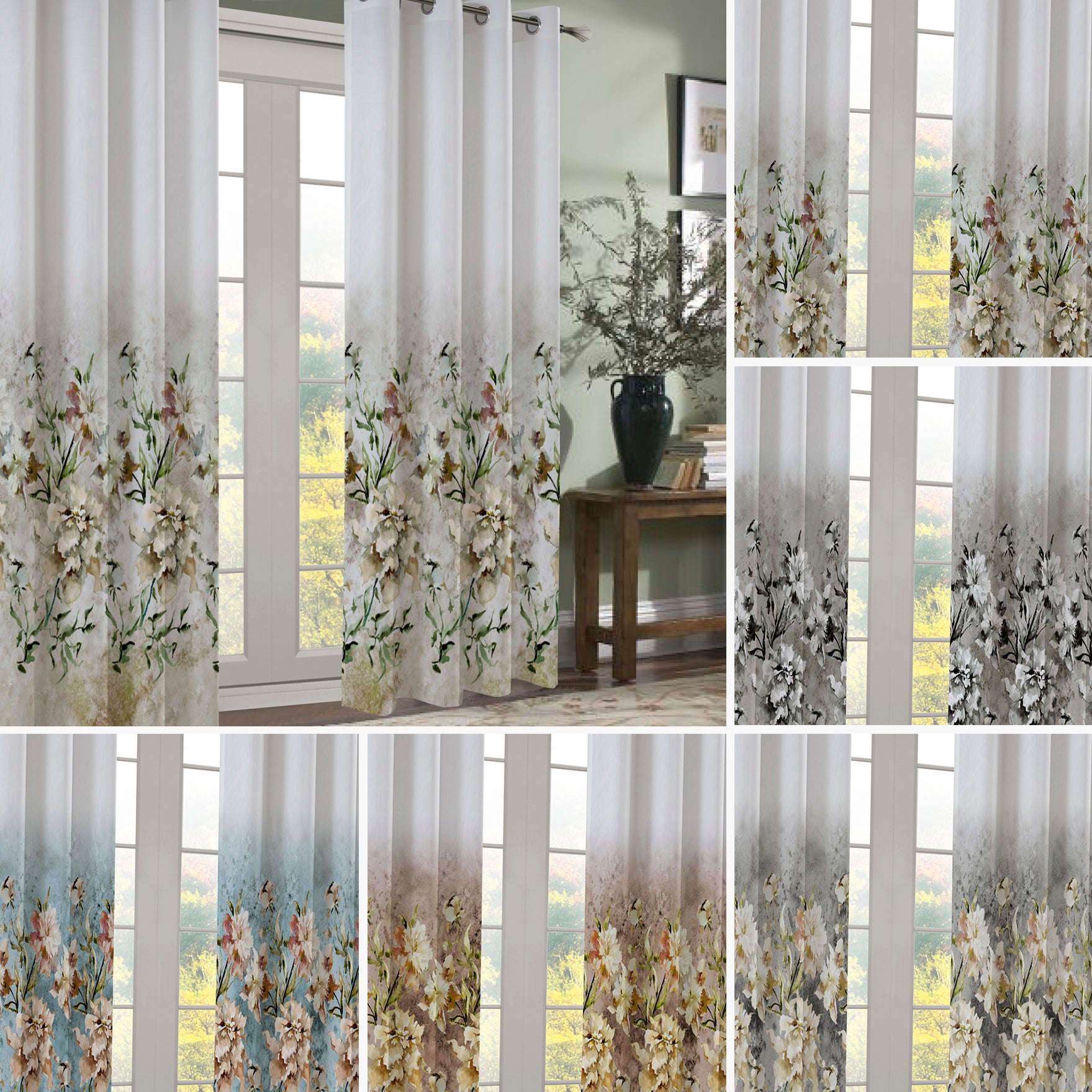 Magnolia Bloom Floral Printed Eyelet Ready to Hang Curtain
