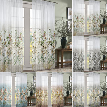 Magnolia Bloom Floral Printed Ready to Hang Sheer Pencil Pleat Curtain