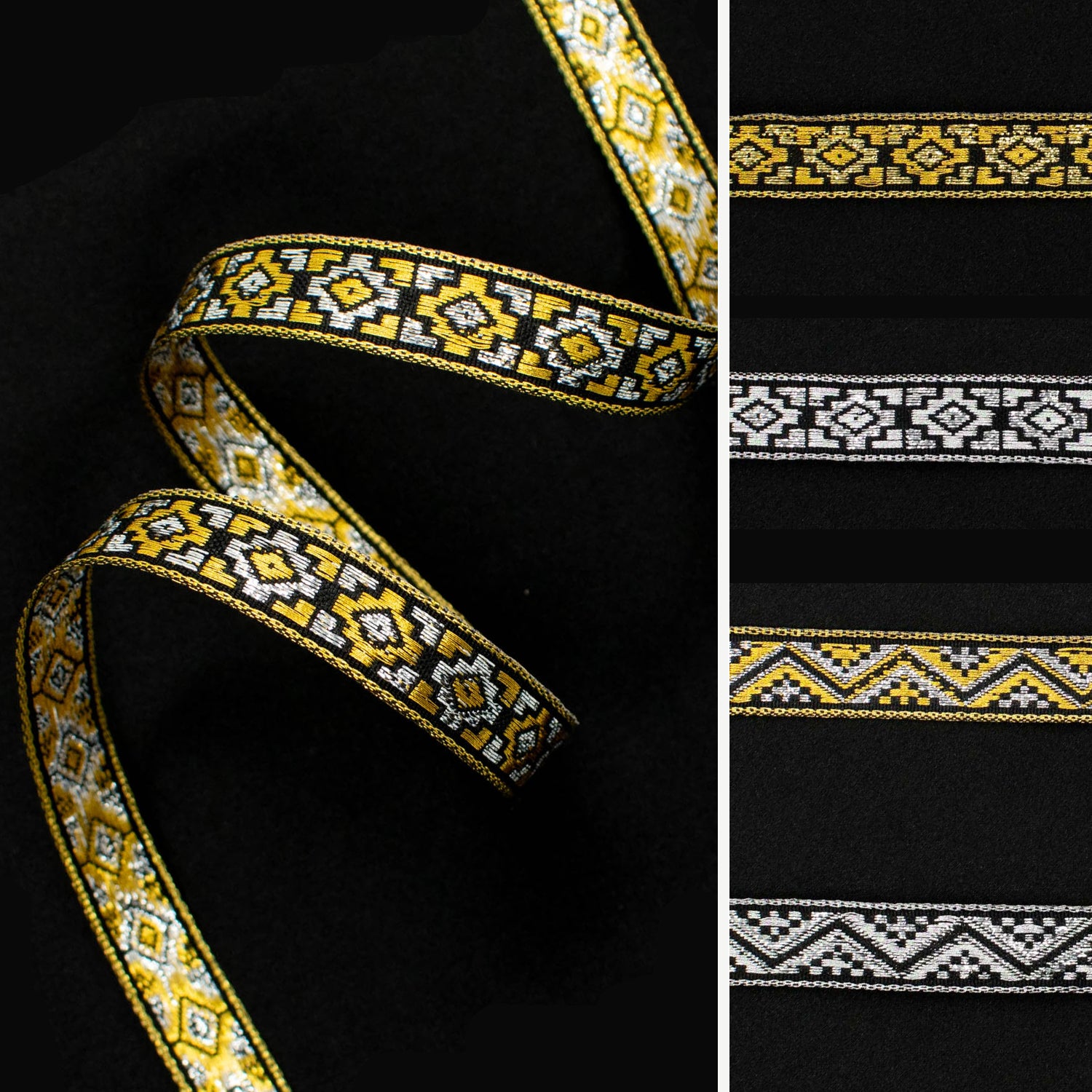 Metallic Fancy Embroidered Jacquard Ribbon-15mm