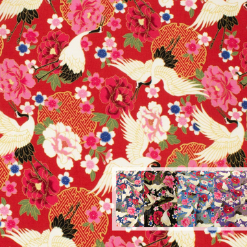 Japanese Yuzen-Style Cotton Prints - Cranes and Peonies Collection