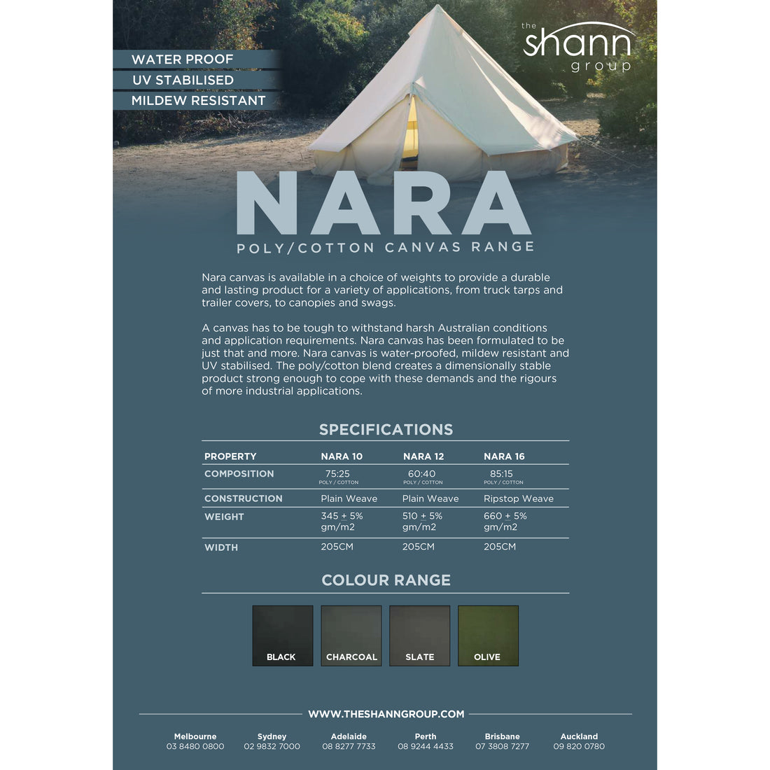 Nara Outdoor Poly/Cotton Canvas Water-Proofed UV Stabilised 205cm Wide Charcoal