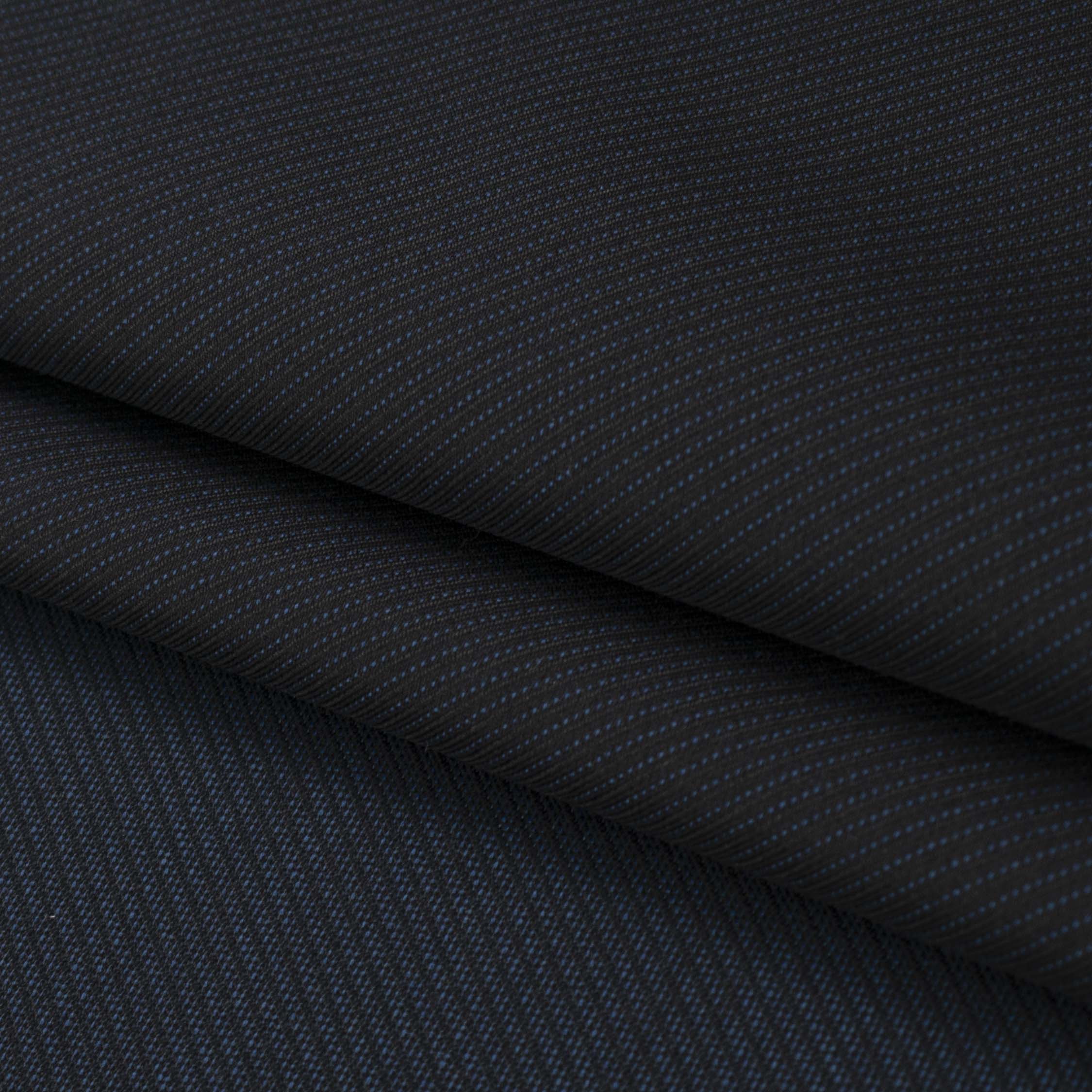 Japanese Nikkei Crepe Suiting - Black Navy Pinstripe