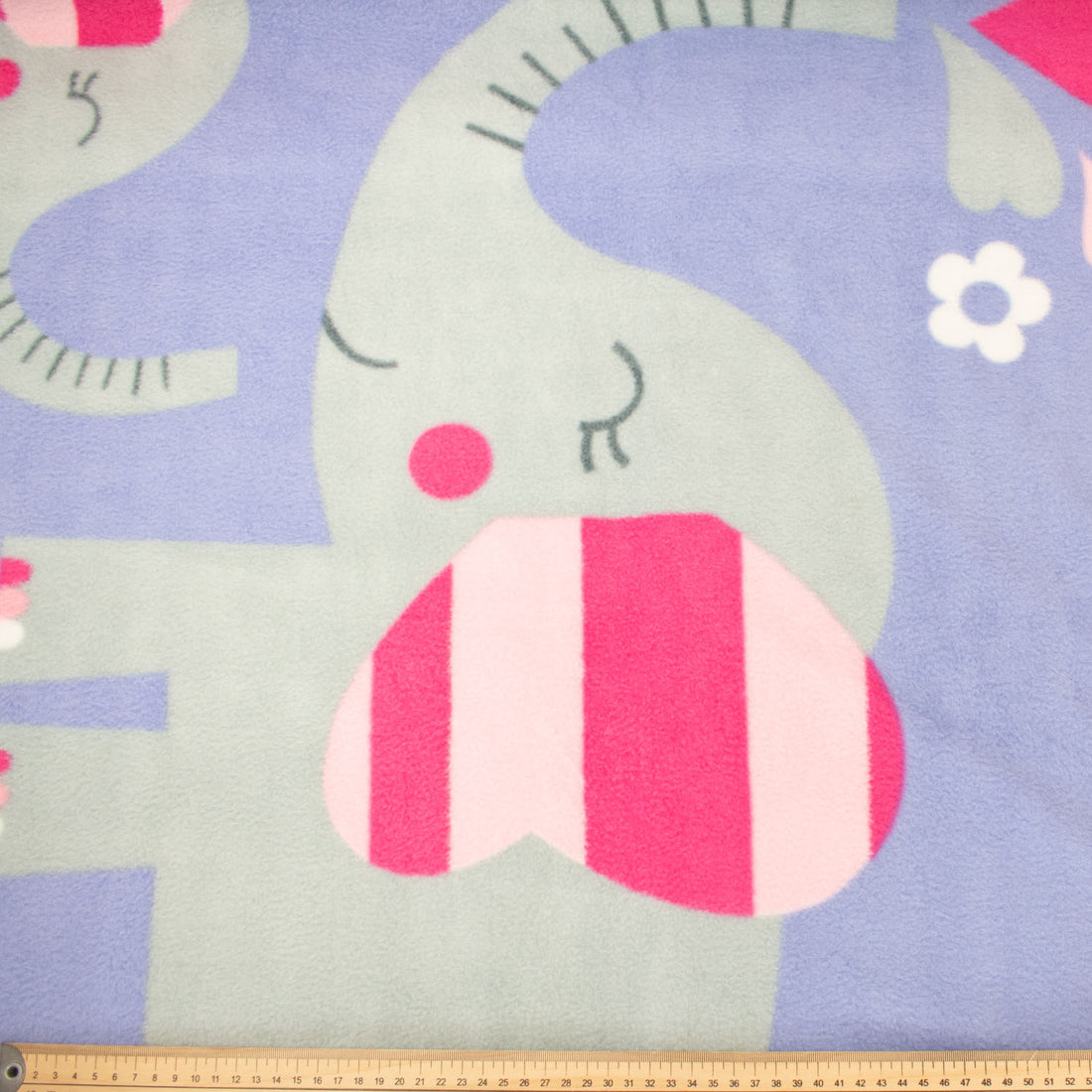 Cute Elephant on Purple Printed Polar Fleece Design 17 - 1.28M Panel