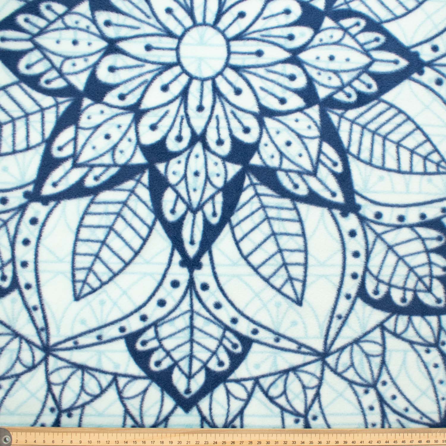 Blue Abstract Leaves Printed Polar Fleece Design 186 - 1.85M Panel