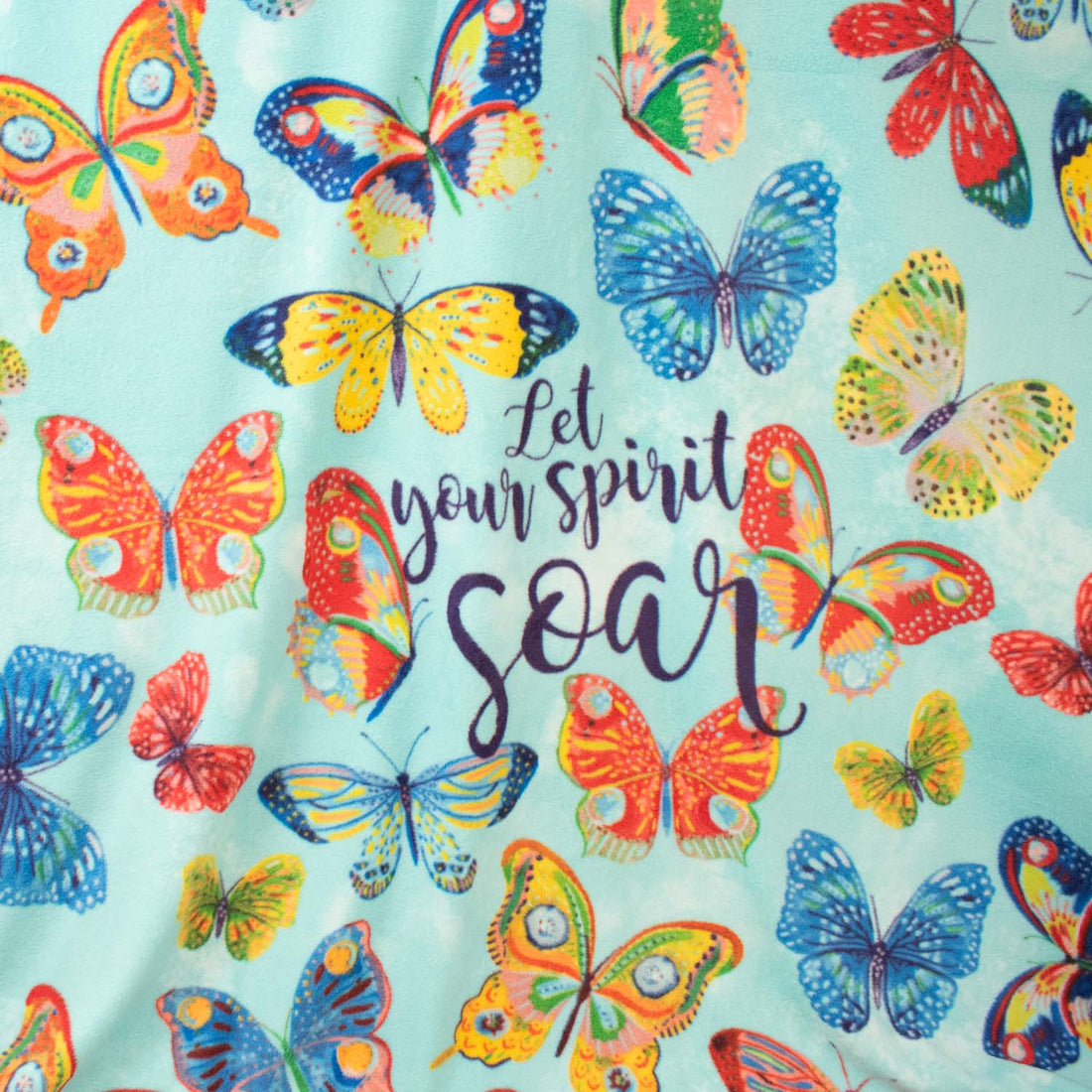 Colourful Butterflies on Light Blue Printed Polar Fleece Design 46 - 1.85M Panel