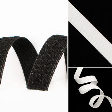 20M Roll Soft Ribbed Non-Roll Elastic Black & White