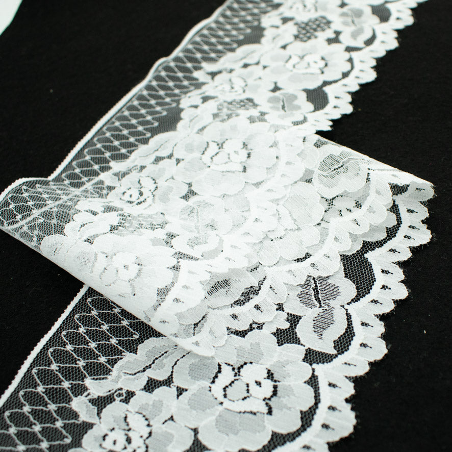 Nylon Lace Trim Design-20 White Floral Vines 110mm