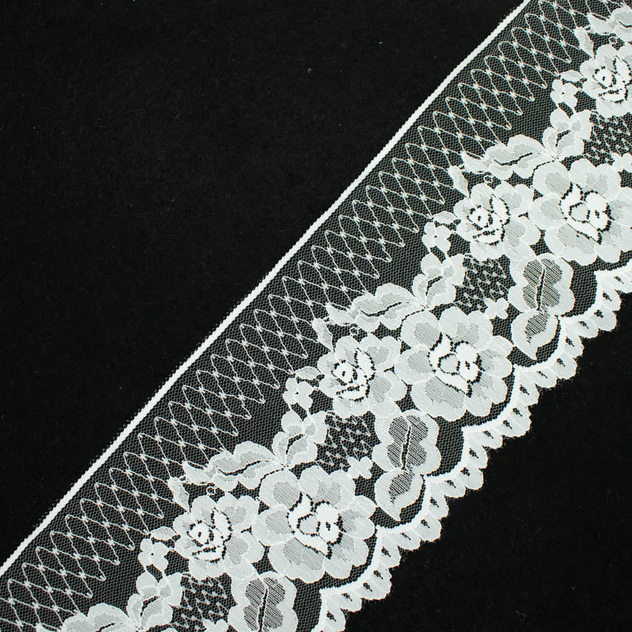Nylon Lace Trim Design-20 White Floral Vines 110mm