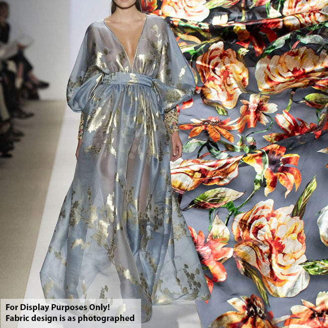 Floral Metallic Foil Printed Organza