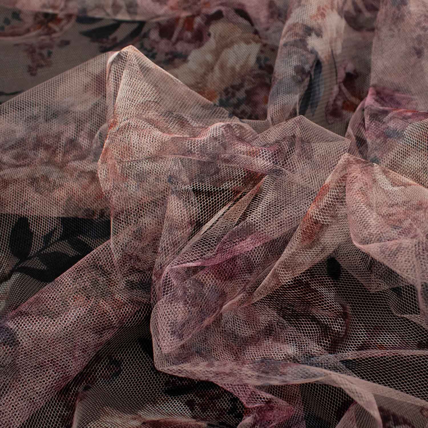 Digital Printed Fine Soft English Tulle Pale Pink Poppy