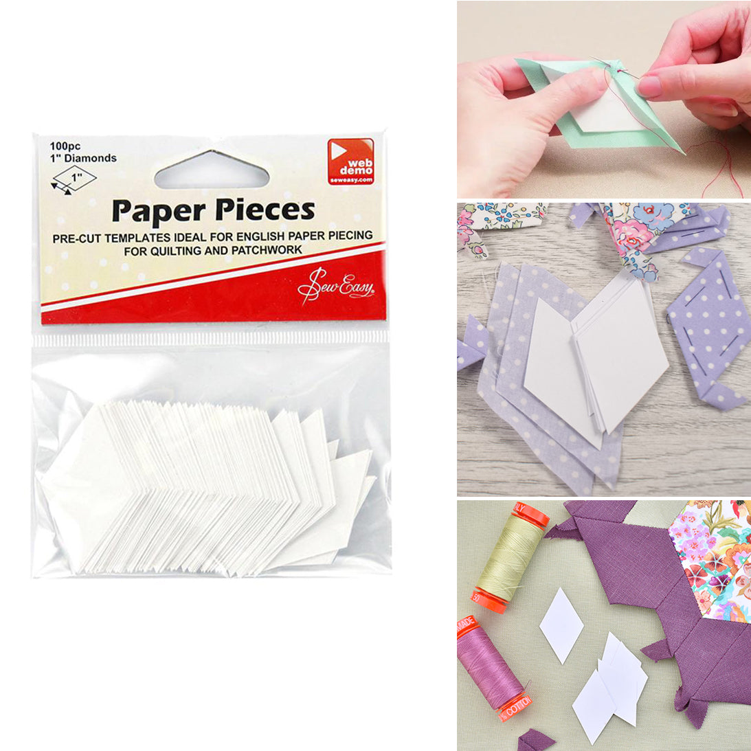 Sew Easy Diamond Paper Pieces White Quilting Templates