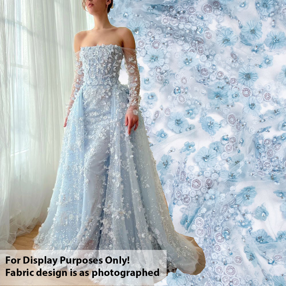 Pathan Collection Embroidered Couture Laces – Design-1226 Baby Blue 3D Flowers