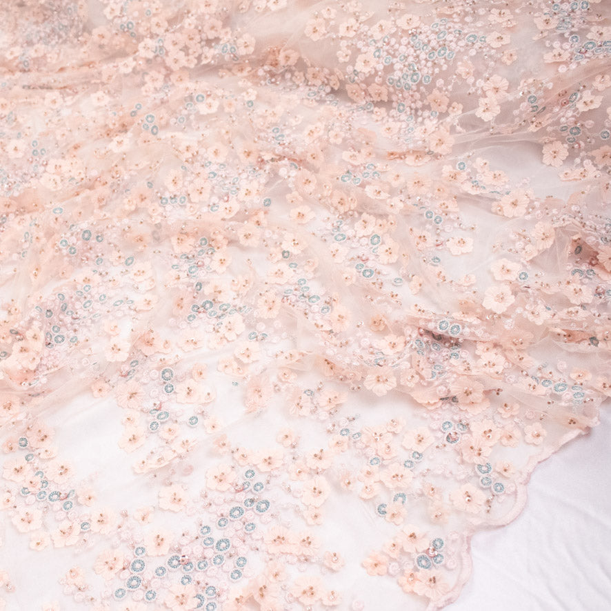 Pathan Collection Embroidered Couture Laces – Design-1226 Baby Pink 3D Flowers