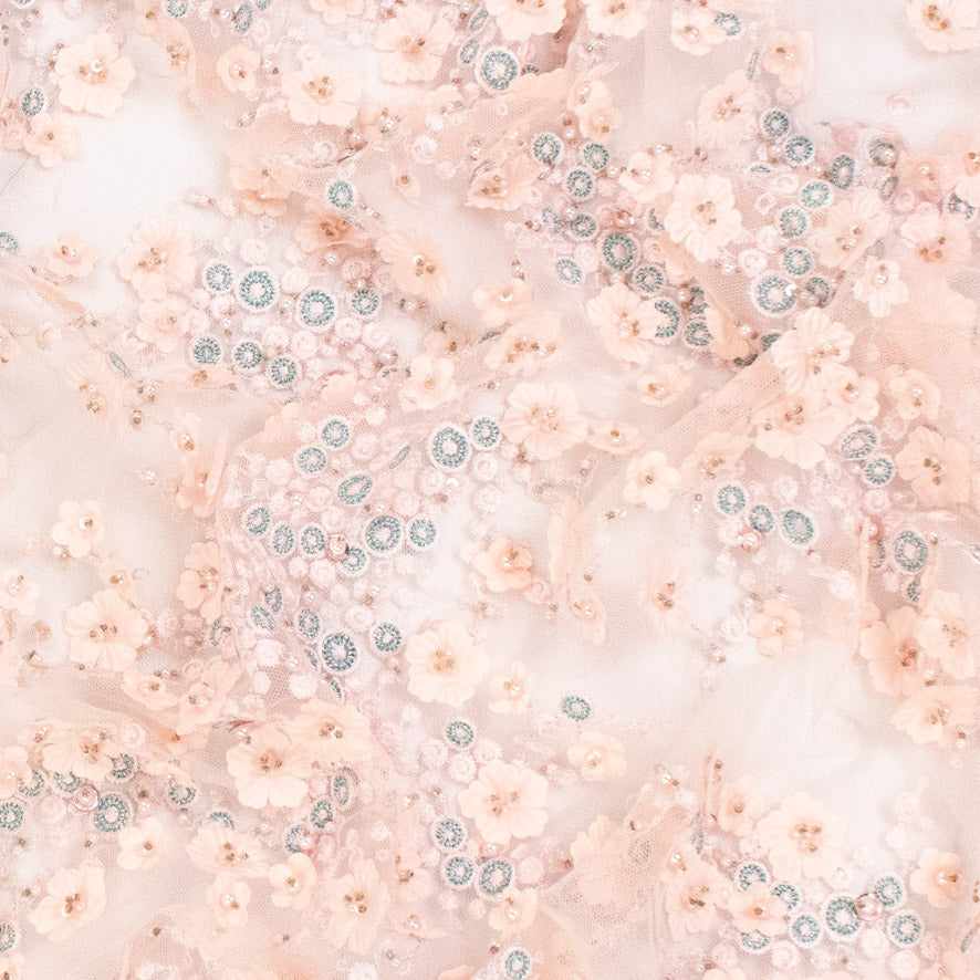 Pathan Collection Embroidered Couture Laces – Design-1226 Baby Pink 3D Flowers