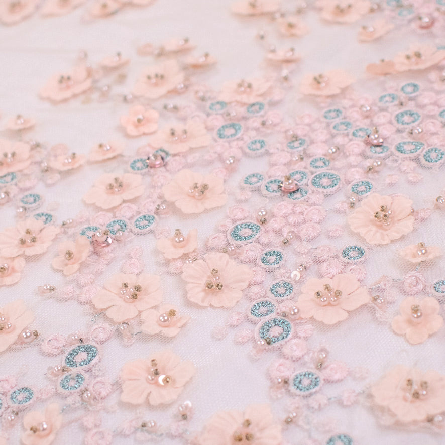 Pathan Collection Embroidered Couture Laces – Design-1226 Baby Pink 3D Flowers