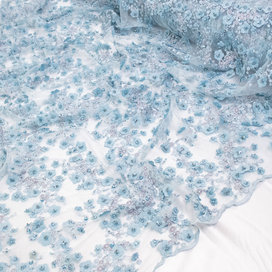 Pathan Collection Embroidered Couture Laces – Design-1226 Baby Blue 3D Flowers