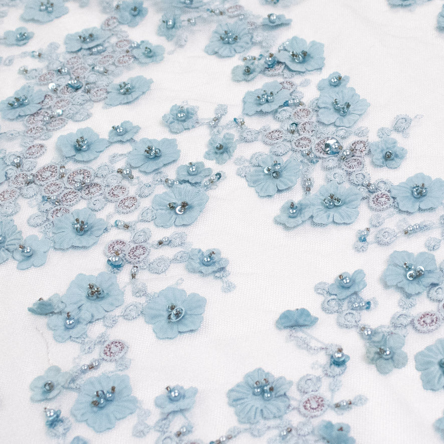 Pathan Collection Embroidered Couture Laces – Design-1226 Baby Blue 3D Flowers