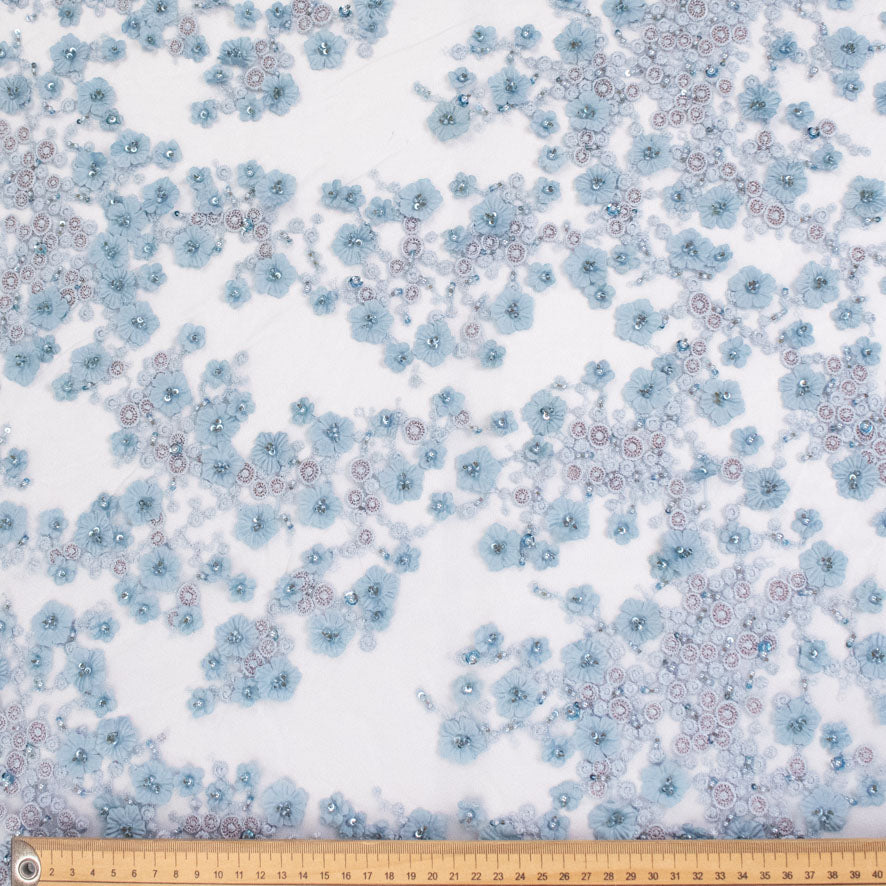 Pathan Collection Embroidered Couture Laces – Design-1226 Baby Blue 3D Flowers