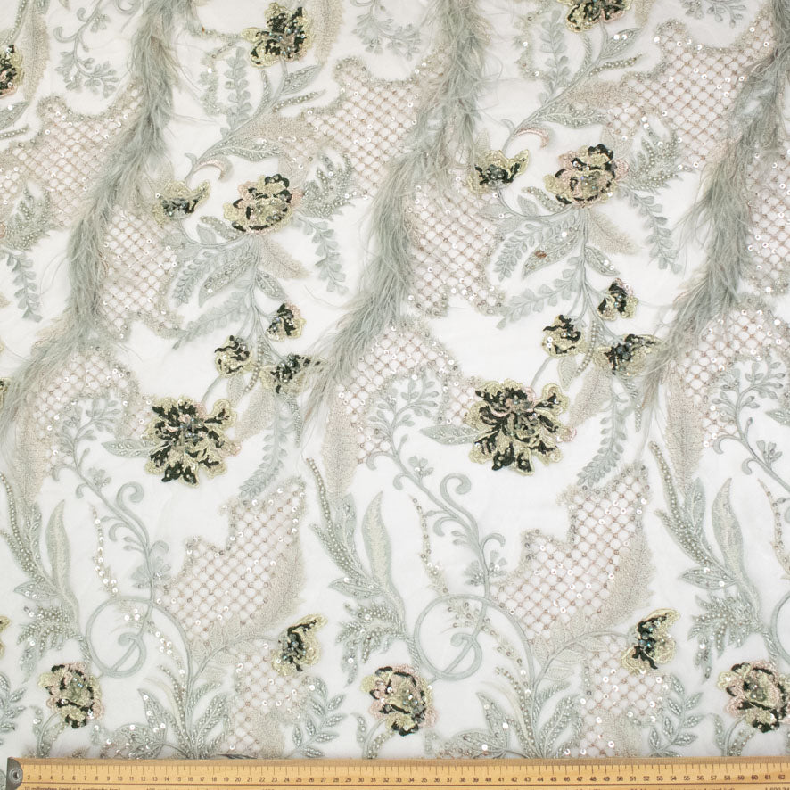 Pathan Collection Embroidered Couture Laces – Design-2441 3D Floral and Luxurious Feather