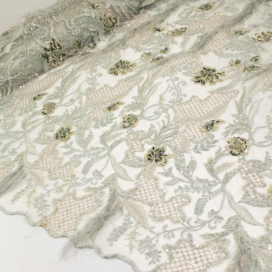 Pathan Collection Embroidered Couture Laces – Design-2441 3D Floral and Luxurious Feather