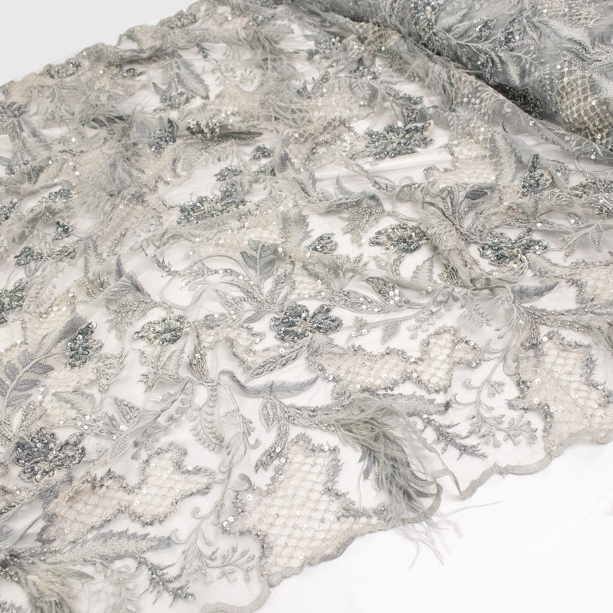 Pathan Collection Embroidered Couture Laces – Design-2441 3D Floral and Luxurious Feather