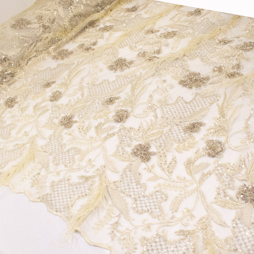 Pathan Collection Embroidered Couture Laces – Design-2441 3D Floral and Luxurious Feather