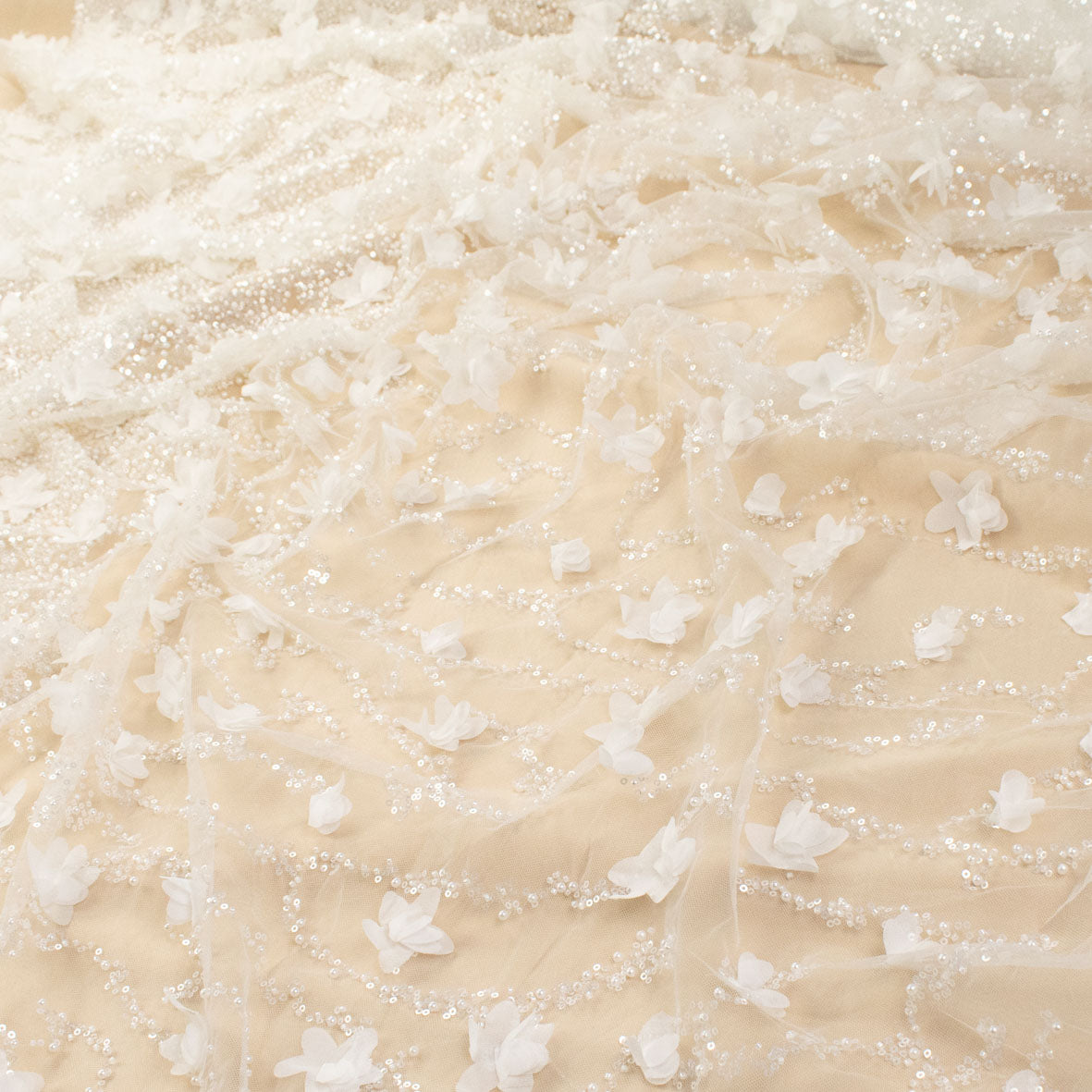 Luxury Pearl & Crystal Beaded Sequins Mesh Lace – SS41901 White 3D Flowers Ombre Heavy Border