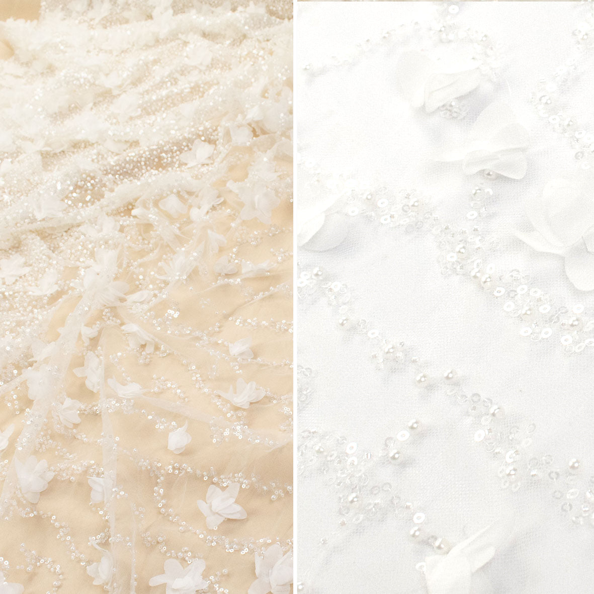 Luxury Pearl & Crystal Beaded Sequins Mesh Lace – SS41901 White 3D Flowers Ombre Heavy Border