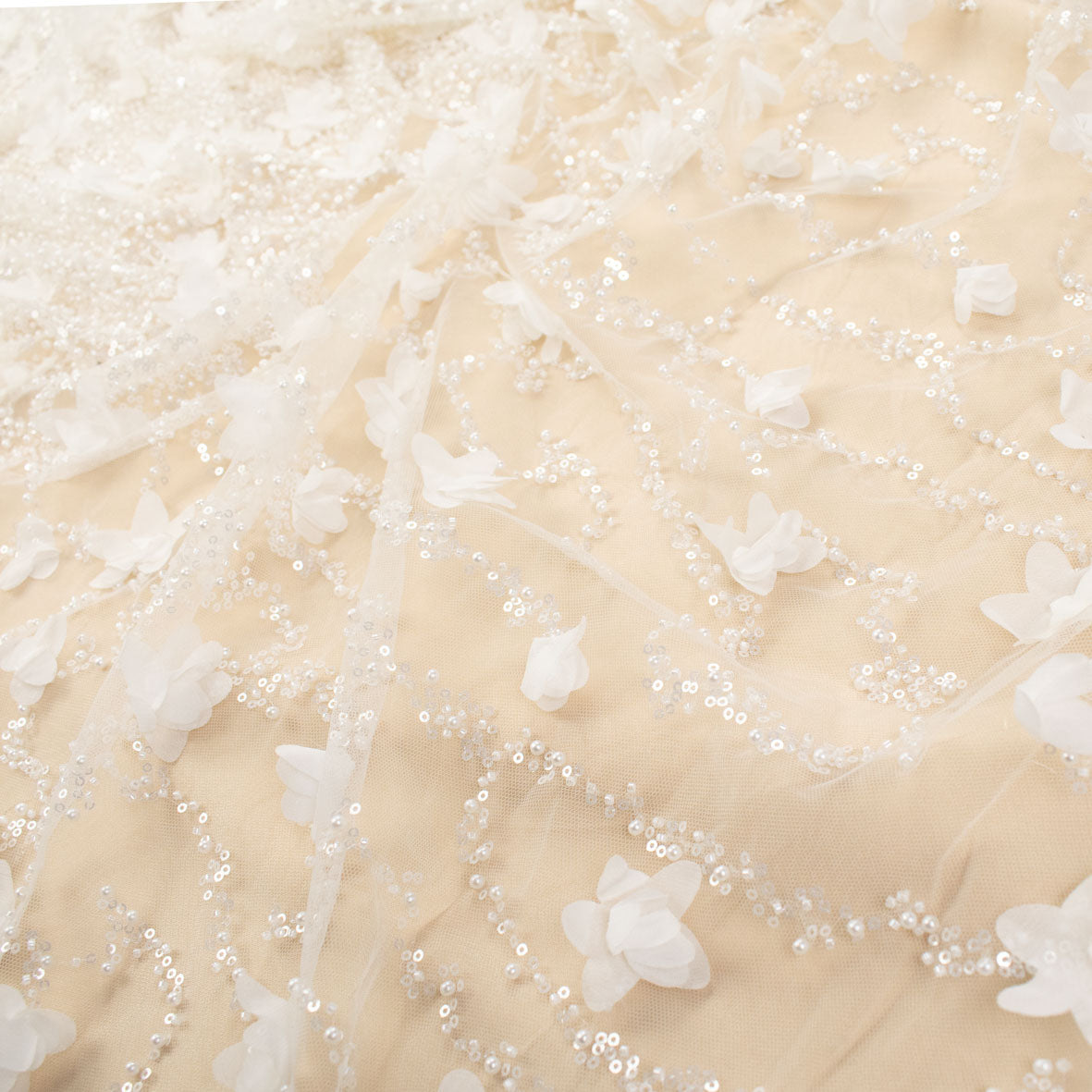 Luxury Pearl & Crystal Beaded Sequins Mesh Lace – SS41901 White 3D Flowers Ombre Heavy Border