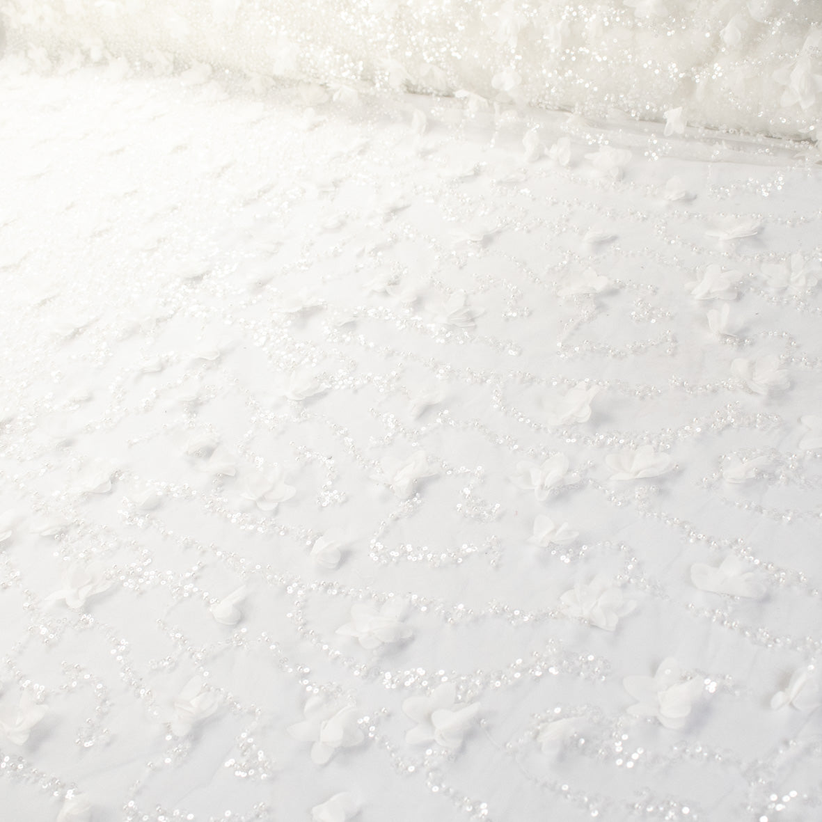 Luxury Pearl & Crystal Beaded Sequins Mesh Lace – SS41901 White 3D Flowers Ombre Heavy Border