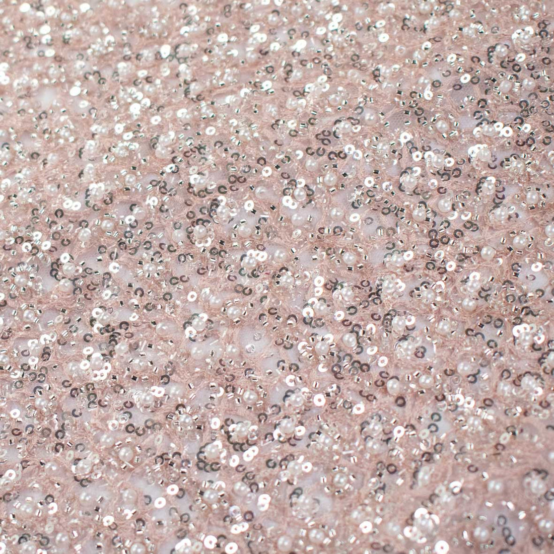 Luxury Pearl & Crystal Beaded Sequins Mesh Lace – SS41902 Peach Corded Net