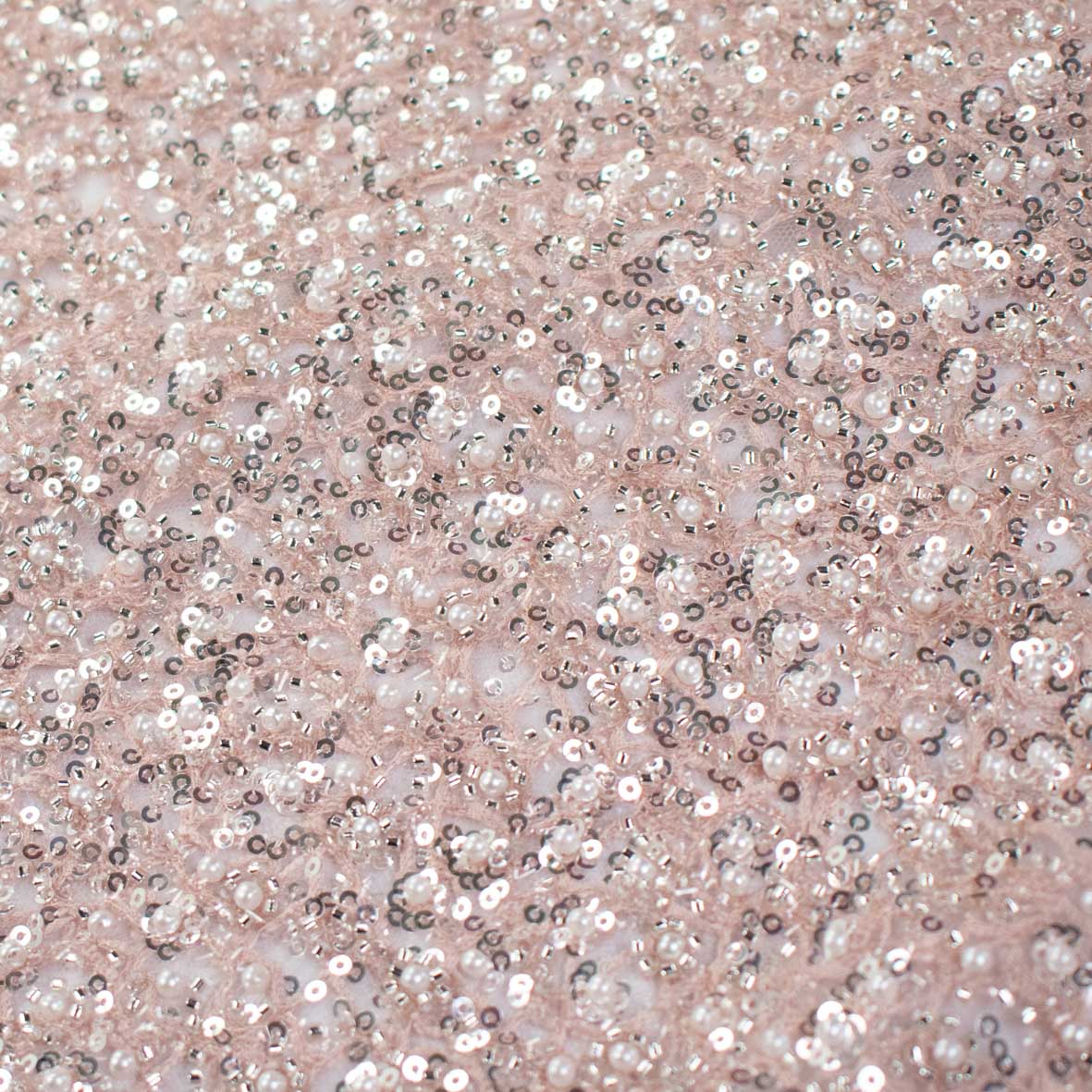 Luxury Pearl & Crystal Beaded Sequins Mesh Lace – SS41902 Peach Corded Net