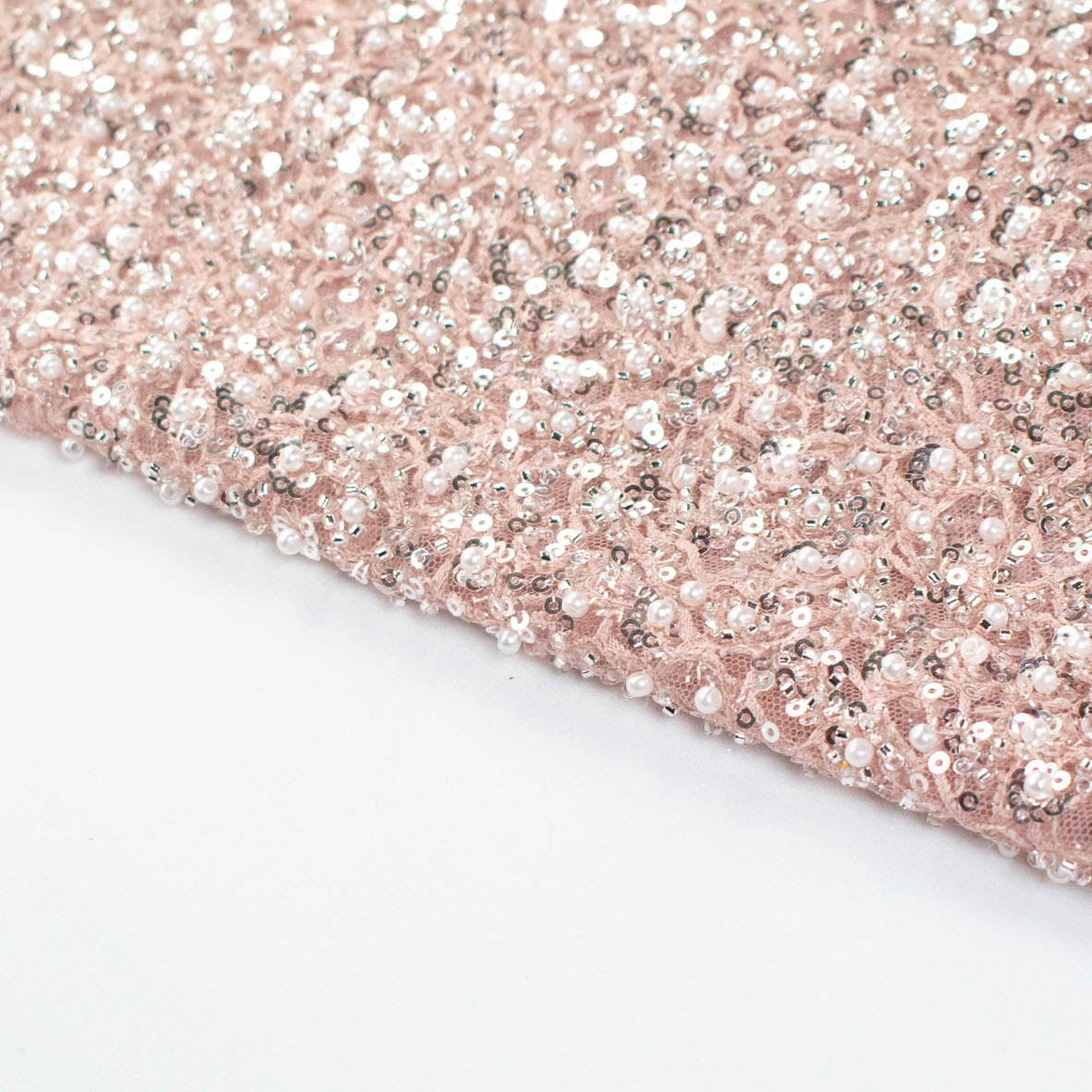 Luxury Pearl & Crystal Beaded Sequins Mesh Lace – SS41902 Peach Corded Net