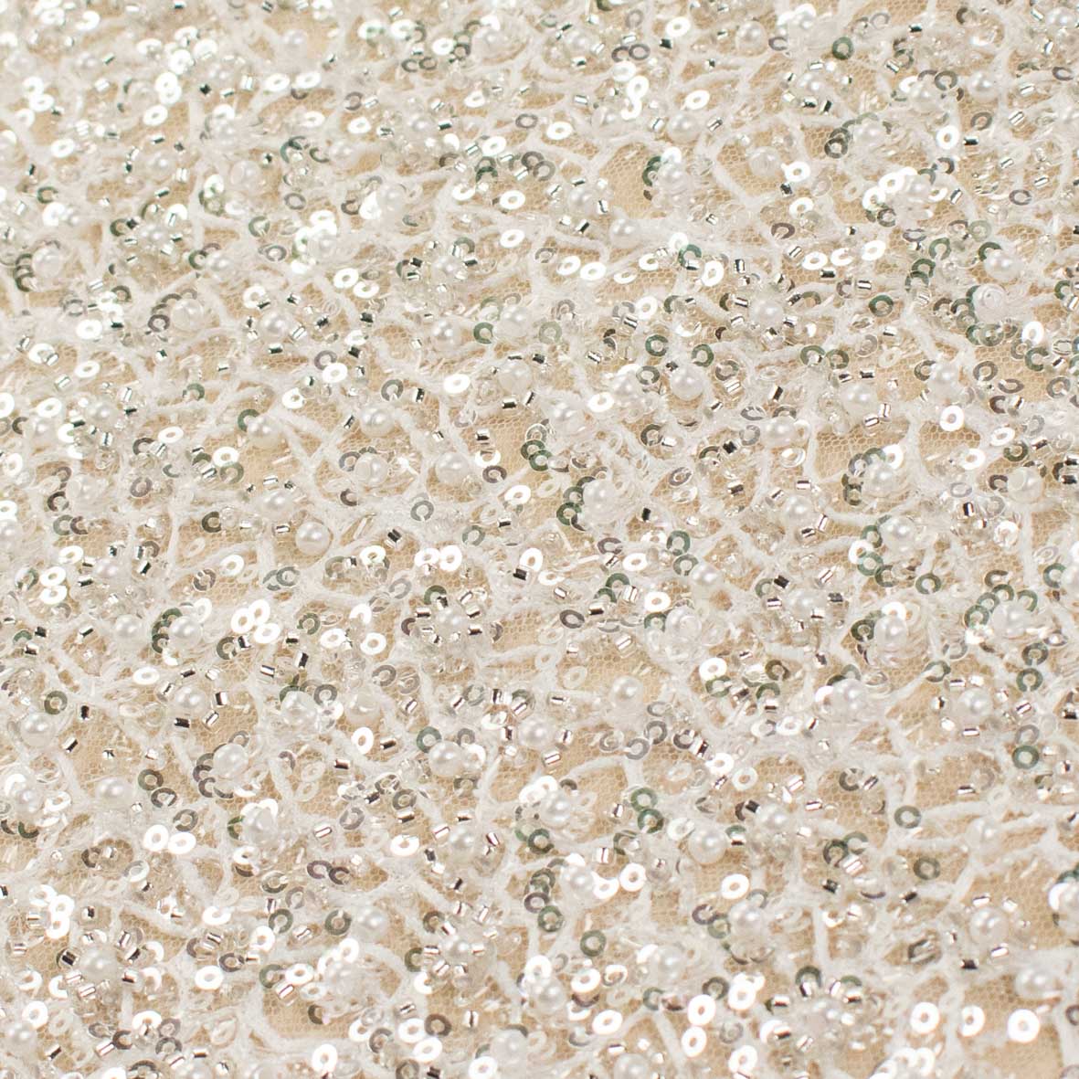 Luxury Pearl & Crystal Beaded Sequins Mesh Lace – SS41902 White Corded Net