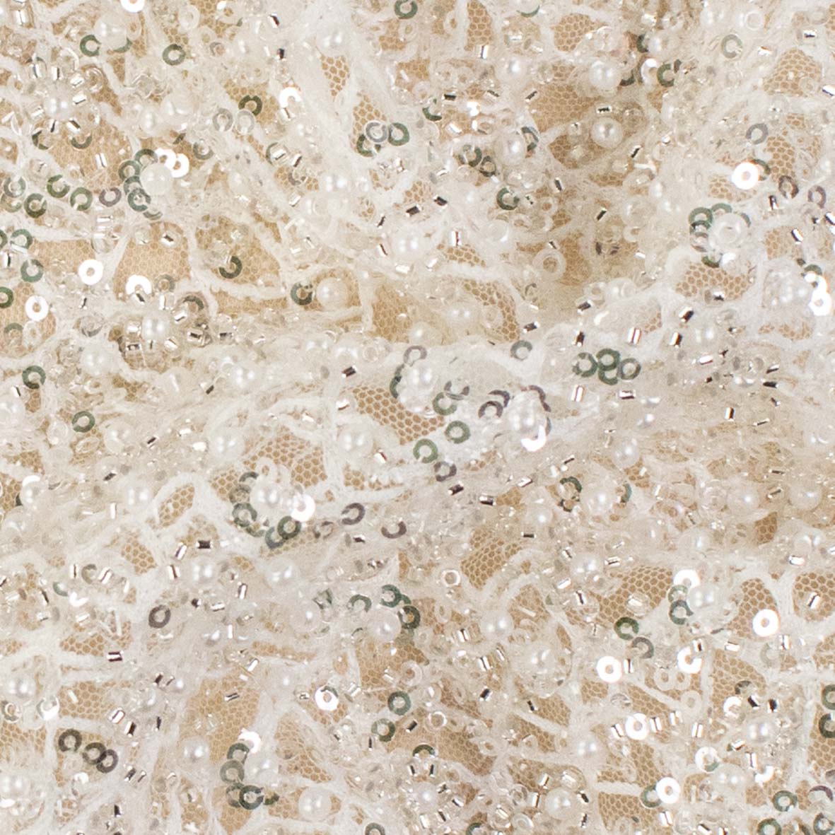 Luxury Pearl & Crystal Beaded Sequins Mesh Lace – SS41902 White Corded Net