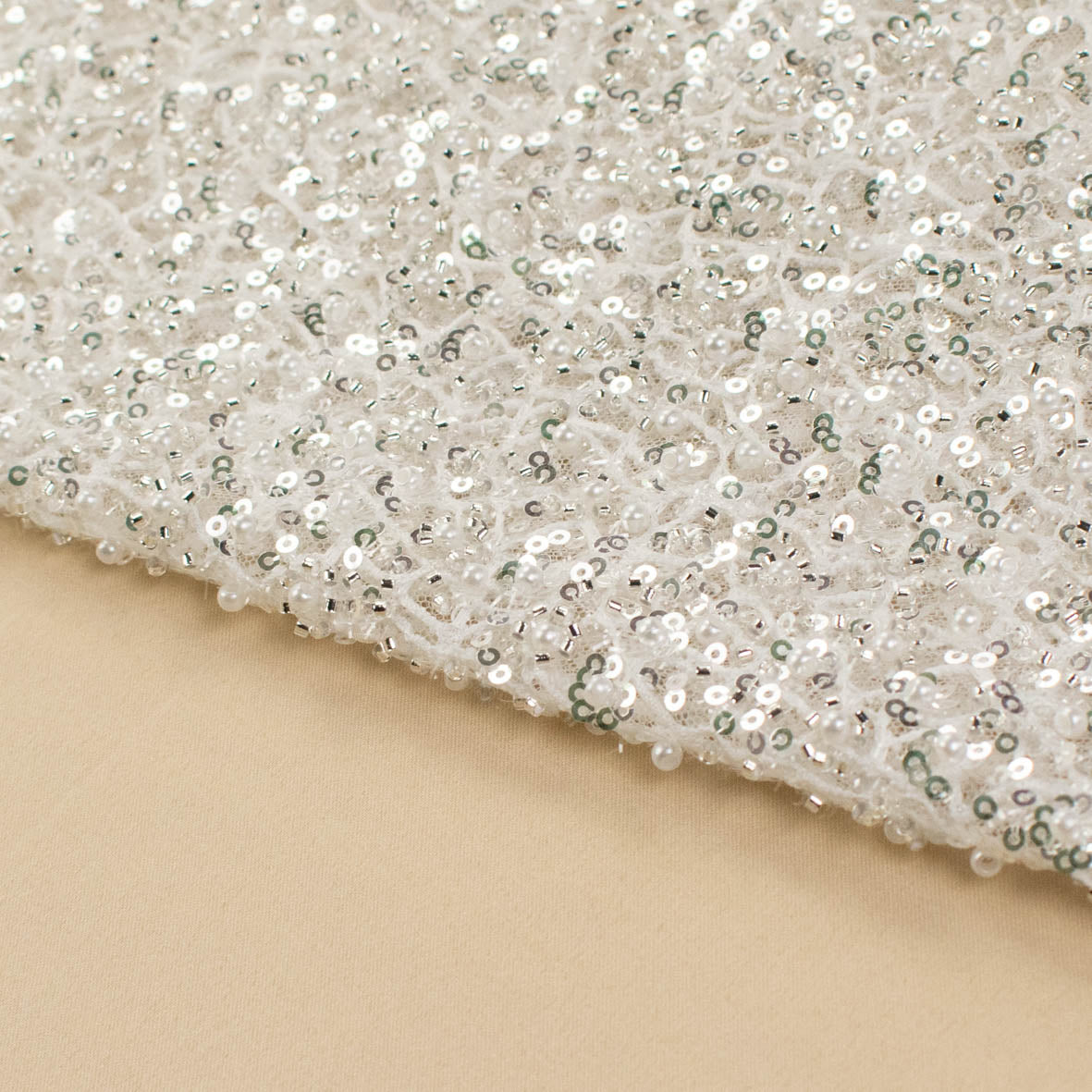 Luxury Pearl & Crystal Beaded Sequins Mesh Lace – SS41902 White Corded Net