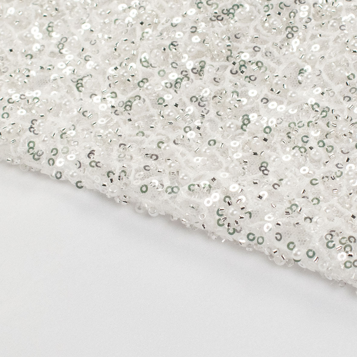 Luxury Pearl & Crystal Beaded Sequins Mesh Lace – SS41902 White Corded Net